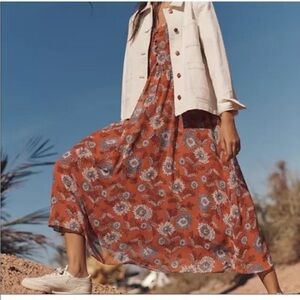 Madewell Sheer-Sleeve Button-Front Midi Dress in Gathered Blooms Size 4